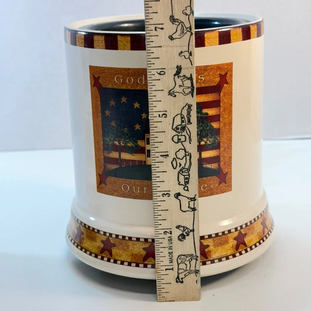 Candle Warmer Set Cream Americana God Bless Our Home 2pc Primative Farmhouse